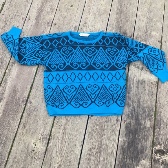 Vintage Sweaters - Vintage Bright Blue Patterned Sweater Vintage Sweaters - Vintage Bright Blue Patterned Sweater